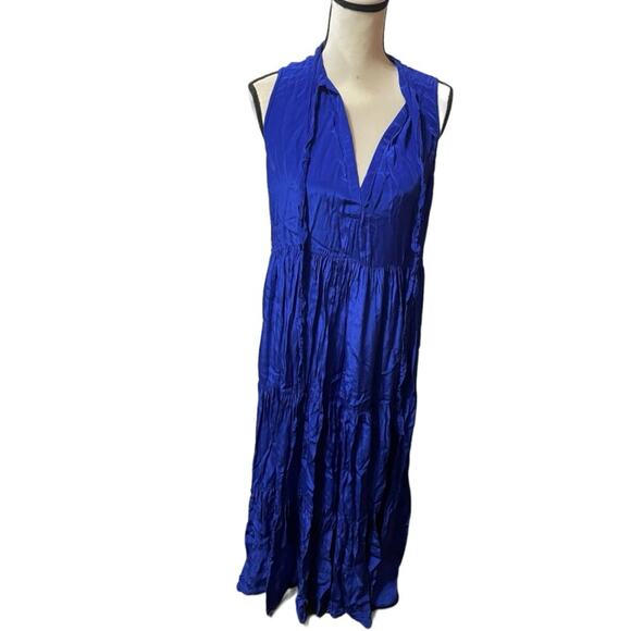 Shahida Parides Blue Sleeveless Silk Maxi Dress Size Small - Picture 2 of 6